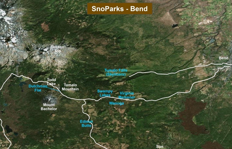 Map of Sno-parks near Bend, Oregon
