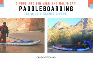 The guest speaker is featured on a paddleboard in the Grand Canyon and another picture displays them sleeping on a paddleboard