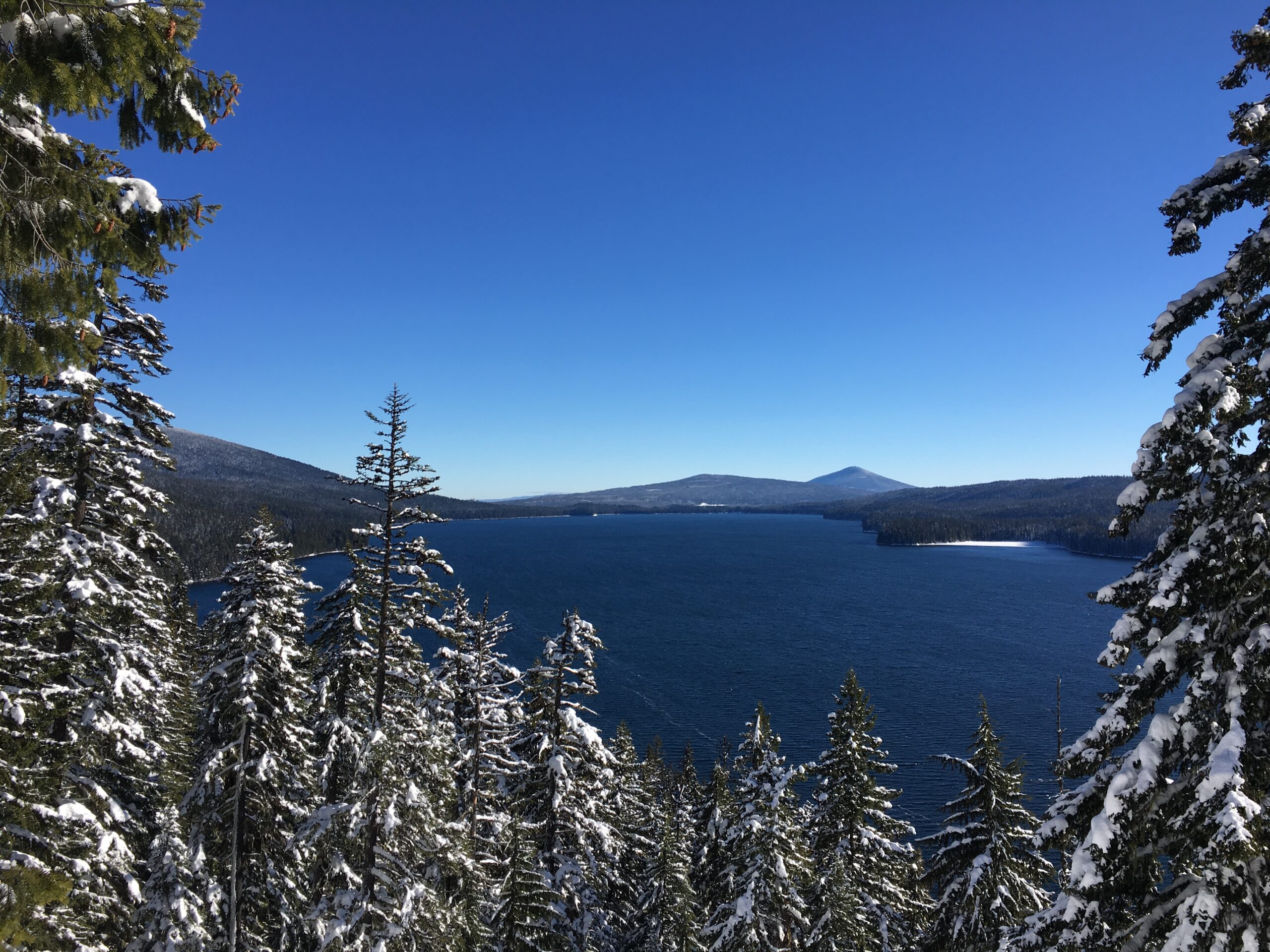 View of Odell Lake in winter