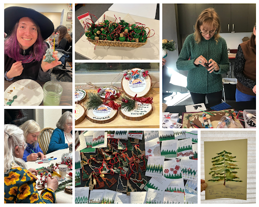 A collage of advocates making holiday ornaments at last year's various holiday action parties across the state